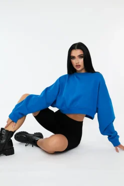 Rebellious Fashion Cobalt Blue Cropped Sweatshirt - Kieva
