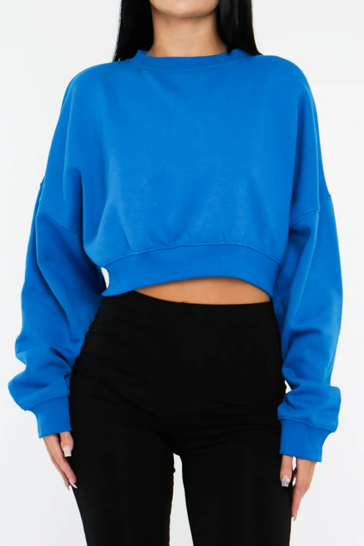 Rebellious Fashion Cobalt Blue Cropped Sweatshirt - Kieva