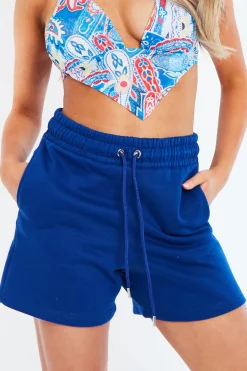 Rebellious Fashion Cobalt Blue Sweat Shorts - Amara