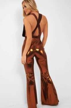 Rebellious Fashion Copper Black Plunge Cross Back Bodysuit - Jolina