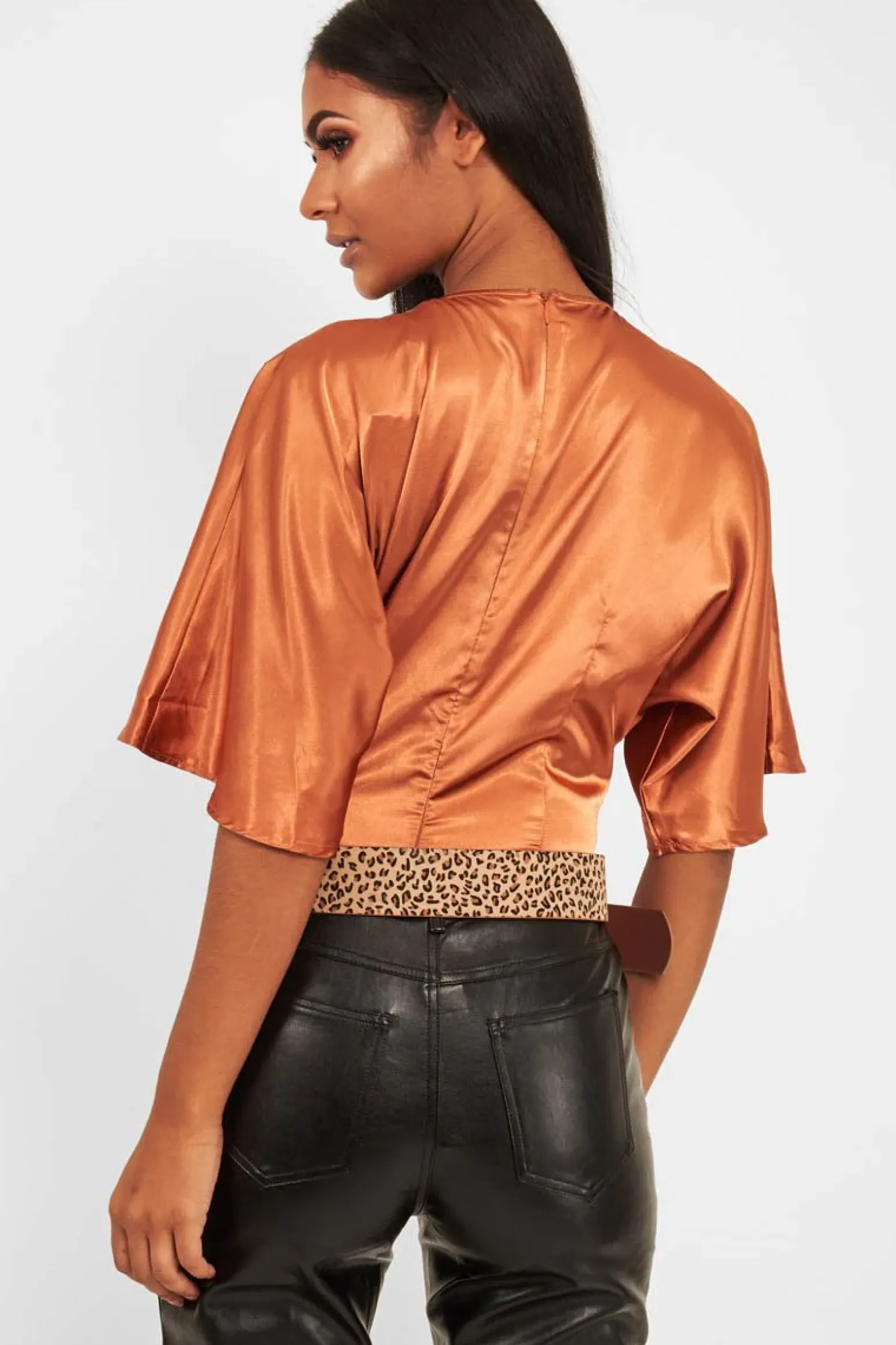 Rebellious Fashion Copper Plunge Satin Bodysuit - Caelynn