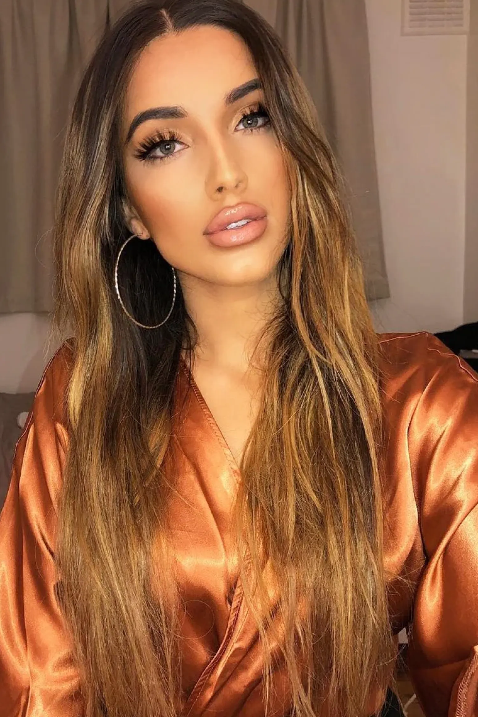 Rebellious Fashion Copper Plunge Satin Bodysuit - Caelynn