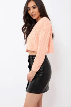 Rebellious Fashion Coral Cable Knit Cropped Jumper - Georgie