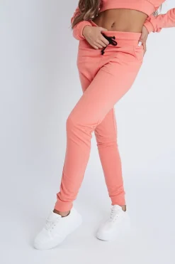 Rebellious Fashion Coral Drawstring Crop Top and & Joggers Set - Giavana