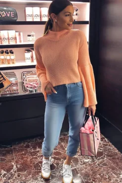 Rebellious Fashion Coral High Neck Flared Sleeve Jumper - Aloni