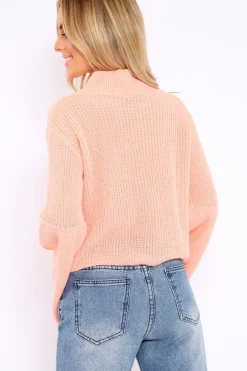 Rebellious Fashion Coral High Neck Flared Sleeve Jumper - Aloni