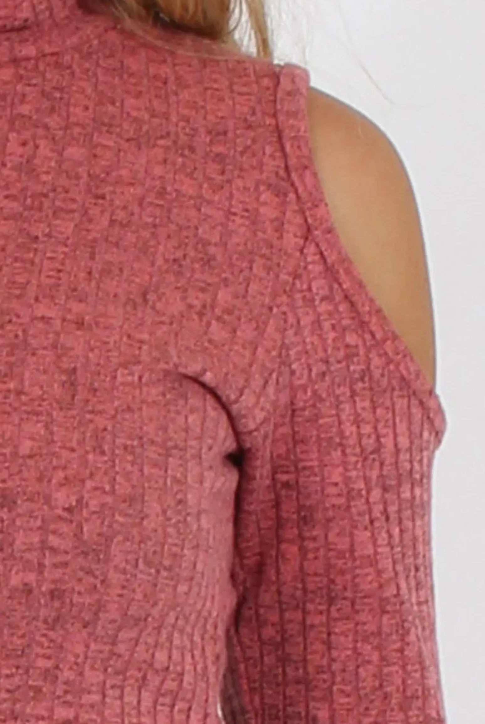 Rebellious Fashion Coral Knitted Cold Shoulder Turtleneck Dress - Sherri