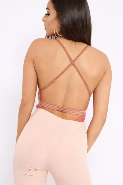 Rebellious Fashion Coral Lace Open Back Bodysuit - Naomie