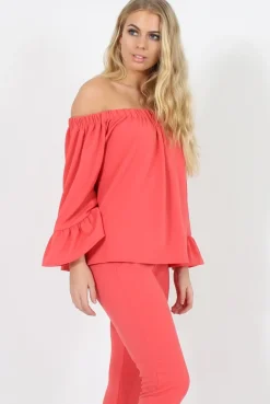 Rebellious Fashion Coral Off The Shoulder Co-ord - Lydia