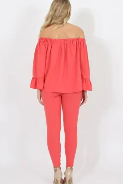 Rebellious Fashion Coral Off The Shoulder Co-ord - Lydia