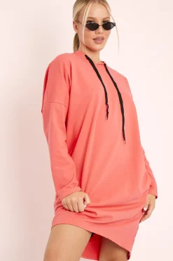 Rebellious Fashion Coral Oversized Hoodie Jumper Dress - Mariah