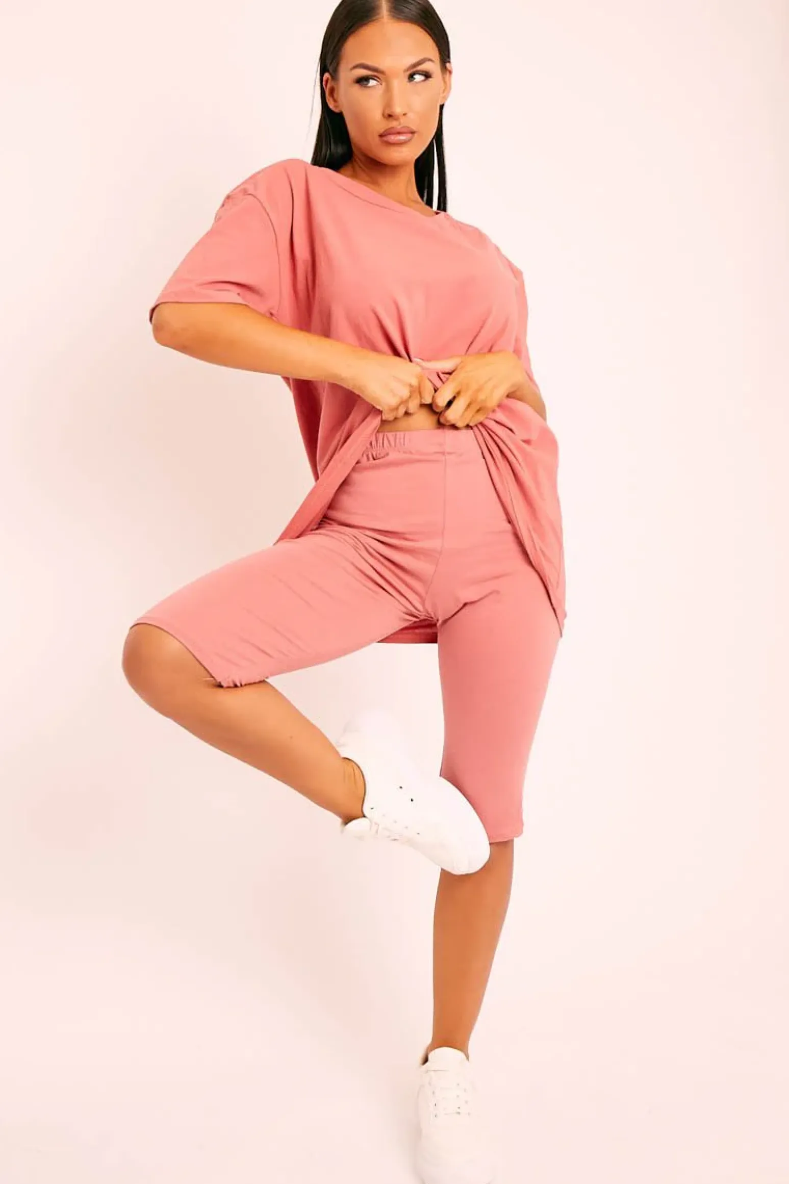 Rebellious Fashion Coral Oversized T-shirt Cycling Shorts Co-ord - Bethanny