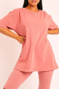 Rebellious Fashion Coral Oversized T-shirt Cycling Shorts Co-ord - Bethanny