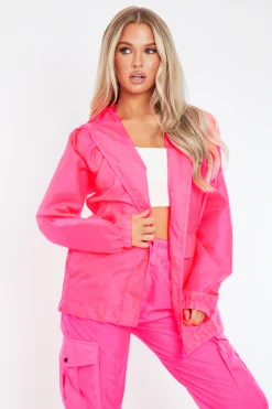 Rebellious Fashion Coral Pink Shell Zip Up Windbreaker - Ginnie