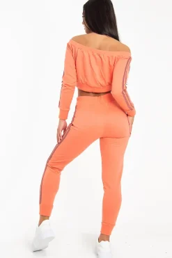 Rebellious Fashion Coral Purple Stripe Detail Tie Waist Sweatshirt and Jogger Set - Zamiya