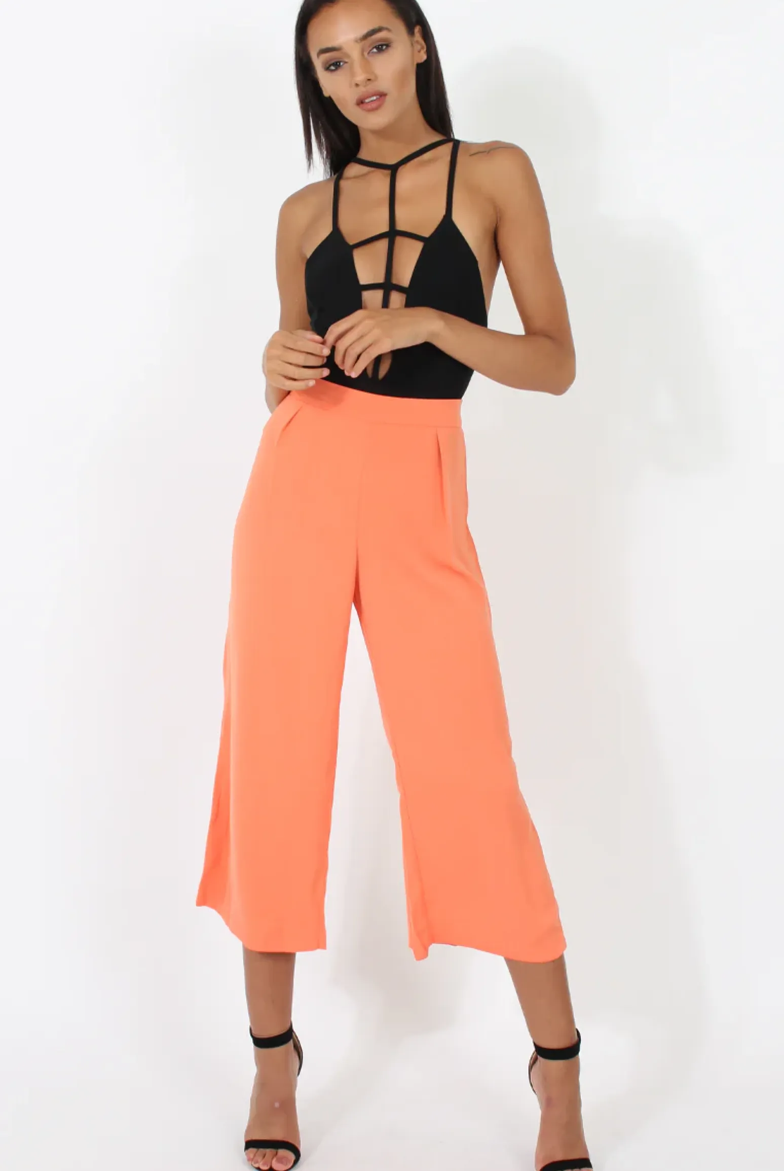 Rebellious Fashion Coral Side Slit Culottes - Odette