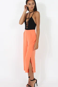 Rebellious Fashion Coral Side Slit Culottes - Odette