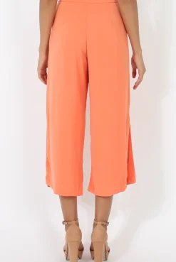 Rebellious Fashion Coral Side Slit Culottes - Odette