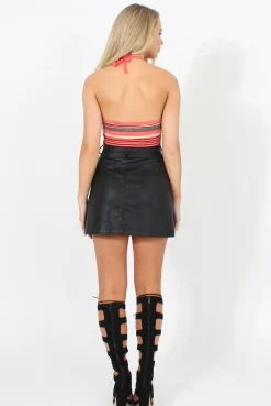Rebellious Fashion Coral Stripey Alter Neck Crop Top - Pia