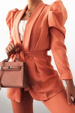 Rebellious Fashion Coral Tie Blazer and Trouser Suit Co-ord - Rubie