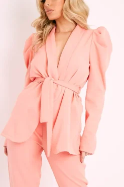 Rebellious Fashion Coral Tie Blazer and Trouser Suit Co-ord - Rubie