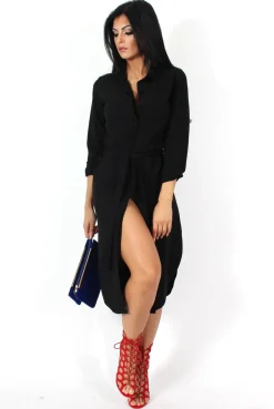 Rebellious Fashion Cori Black Split Shirt Dress