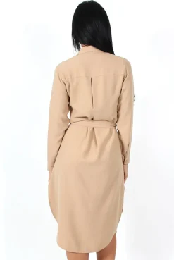 Rebellious Fashion Cori Camel Split Shirt Dress