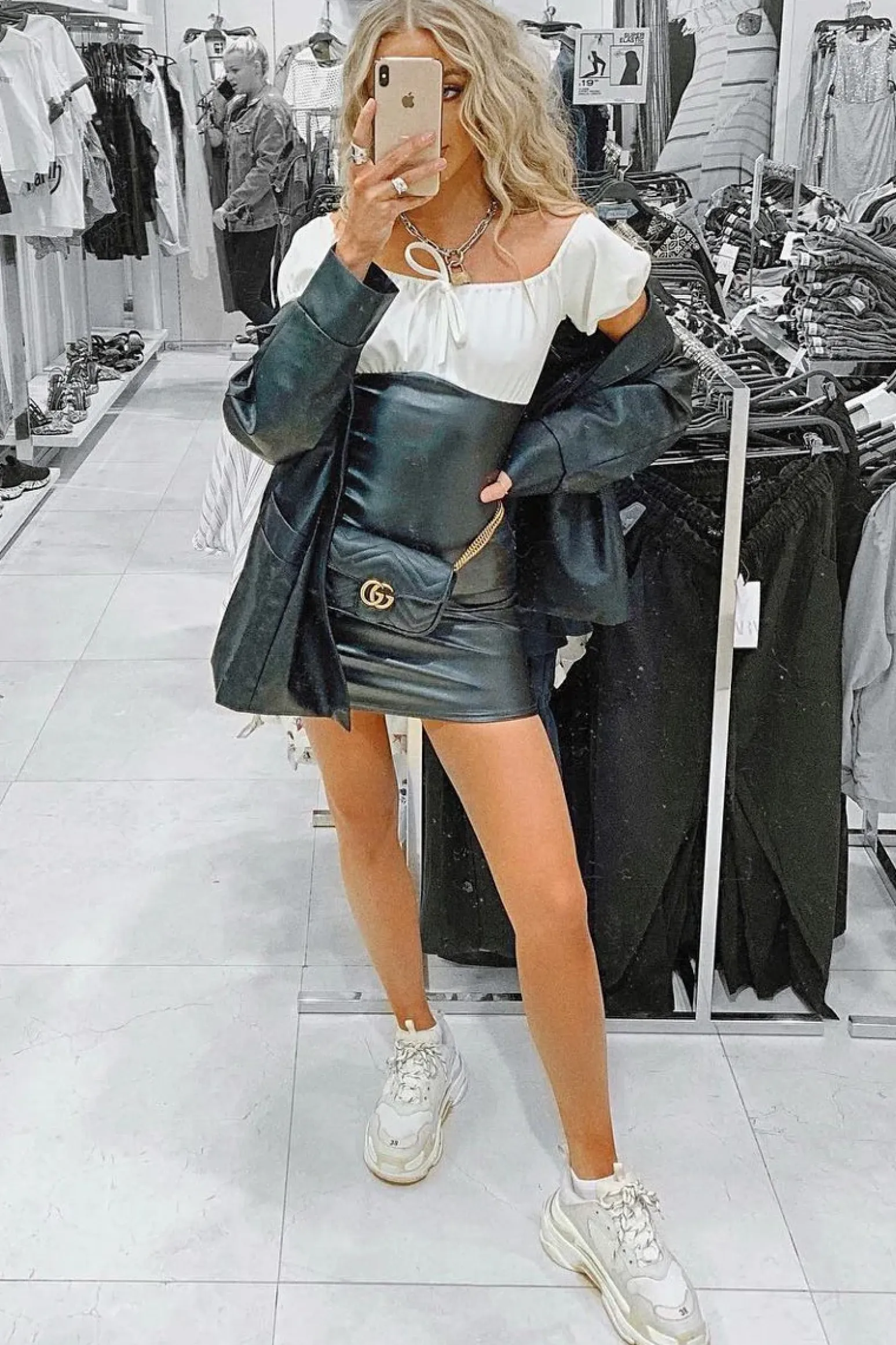 Rebellious Fashion Cream Black PU Puff Sleeve Tie Front Dress Bodycon - Angelina