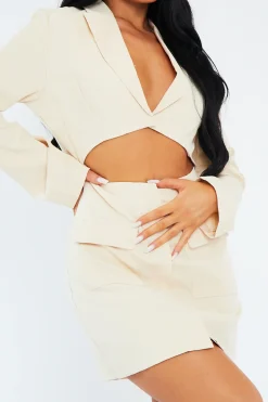 Rebellious Fashion Cream Cut Out Blazer Dress - Braydee