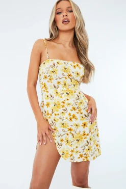 Rebellious Fashion Cream Floral Wrap Front Mini Dress - Georgia