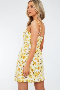 Rebellious Fashion Cream Floral Wrap Front Mini Dress - Georgia