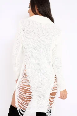 Rebellious Fashion Cream High Neck Cut Out Distressed Jumper Dress - Adalyn