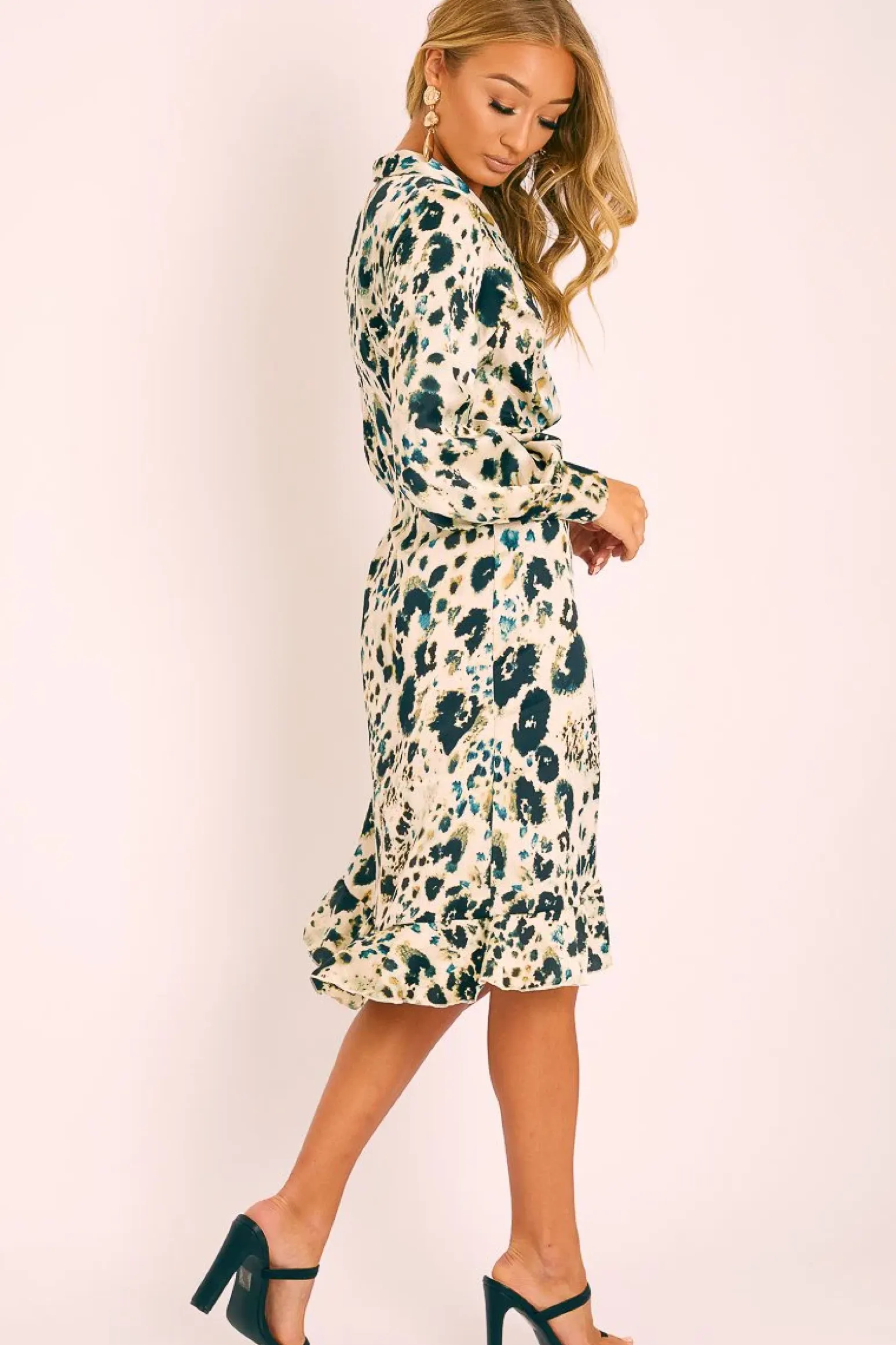 Rebellious Fashion Cream Leopard Wrap Front Tie Detail Dress - Maya