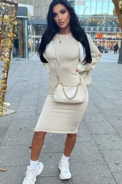 Rebellious Fashion Cream Light Knit Midi Dress - Leeza