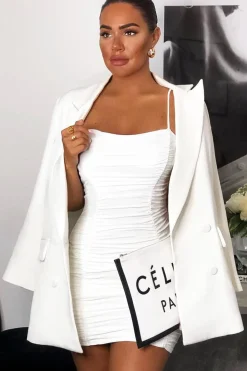 Rebellious Fashion Cream Slinky Ruched Tie Strap Bodycon Dress - Caressa
