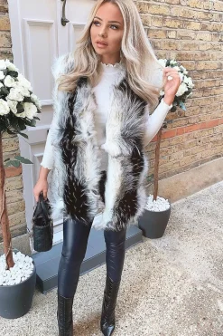 Rebellious Fashion Cream and Grey Faux Fur Gilet - Jordana