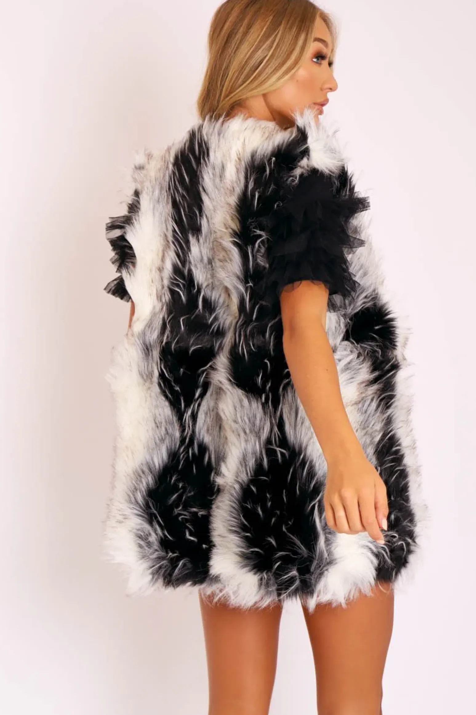 Rebellious Fashion Cream and Grey Faux Fur Gilet - Jordana