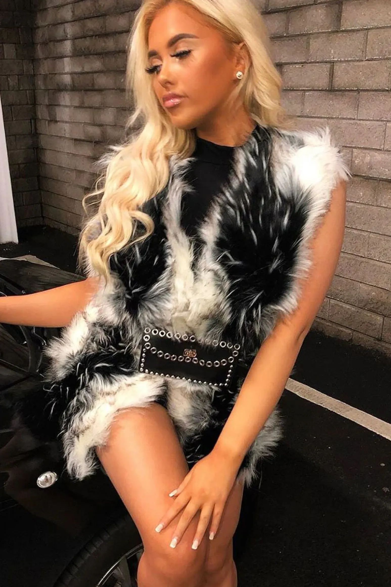 Rebellious Fashion Cream and Grey Faux Fur Gilet - Jordana
