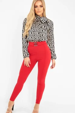 Rebellious Fashion Cream Aztec Print Satin Long Sleeve Bow Shirt - Abrah