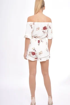 Rebellious Fashion Cream Bardot Floral Playsuit - Estee