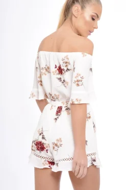 Rebellious Fashion Cream Bardot Floral Playsuit - Estee