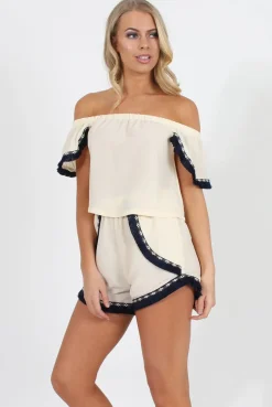 Rebellious Fashion Cream Bardot Two Piece - Jessica
