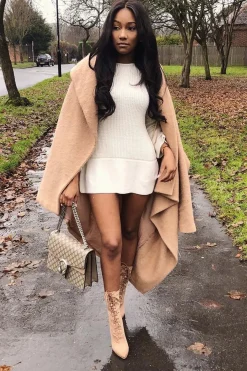 Rebellious Fashion Cream Bell Sleeve Extreme Hem Chunky Knit Jumper Dress - Paige