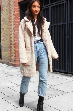 Rebellious Fashion Cream Borg Longline Oversized Coat - Acadia