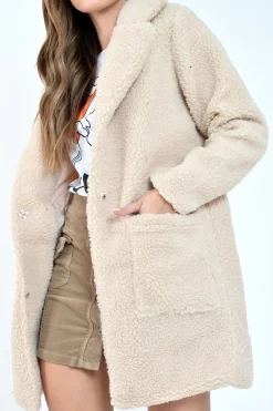 Rebellious Fashion Cream Borg Longline Oversized Coat - Acadia