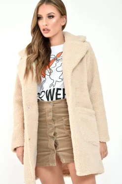 Rebellious Fashion Cream Borg Longline Oversized Coat - Acadia
