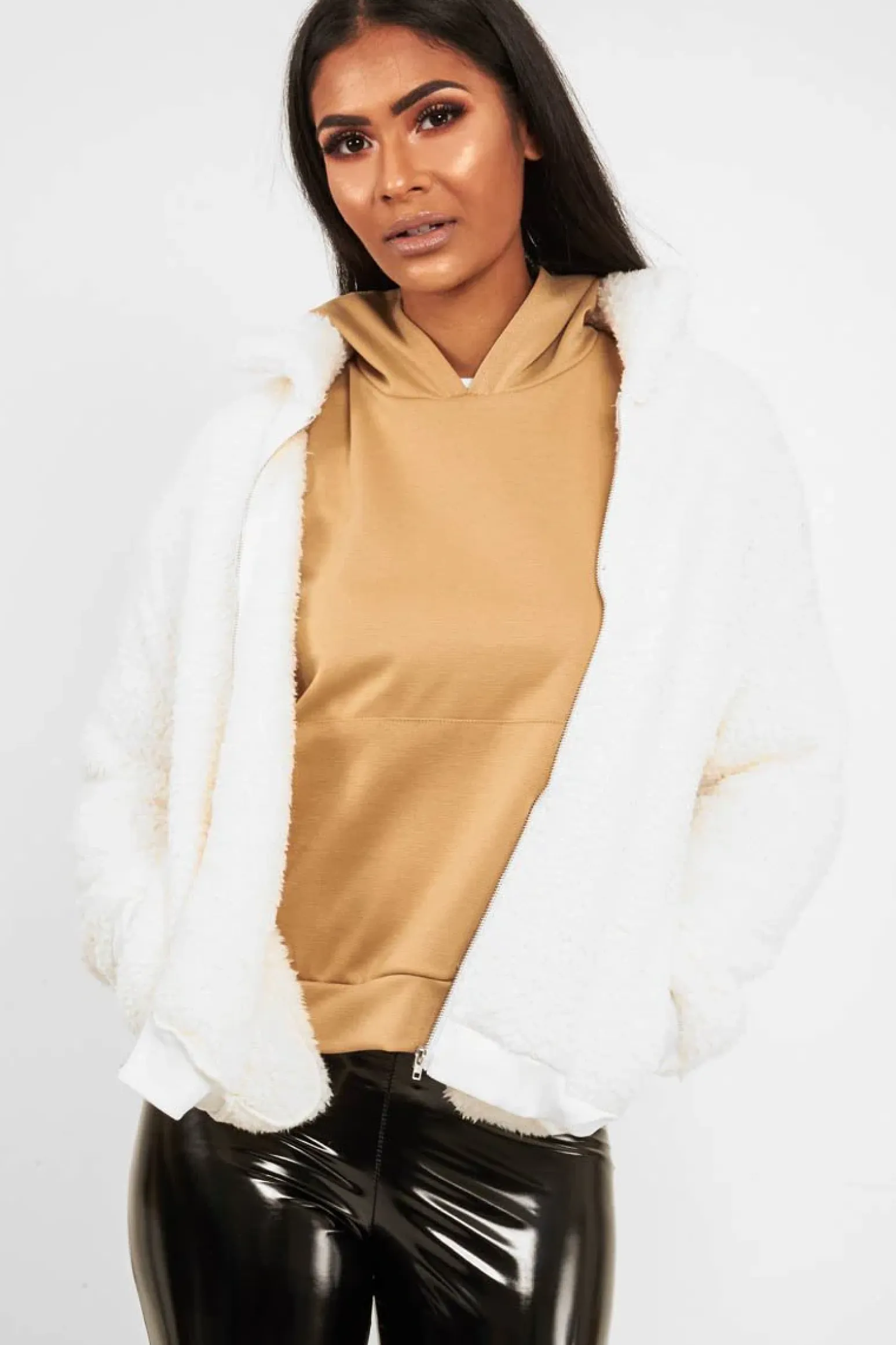 Rebellious Fashion Cream Borg Zip Front Jacket - Danyelle