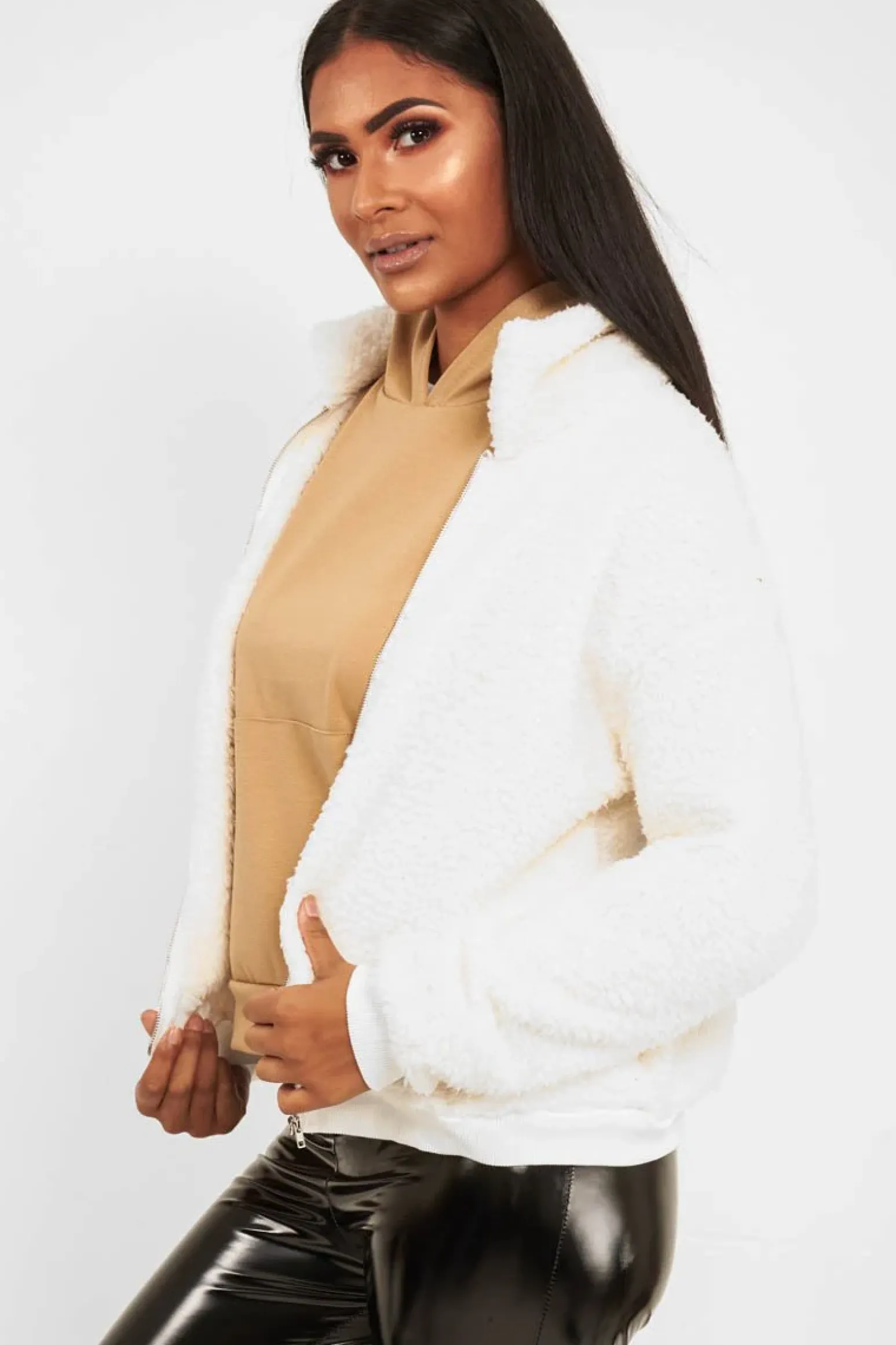 Rebellious Fashion Cream Borg Zip Front Jacket - Danyelle