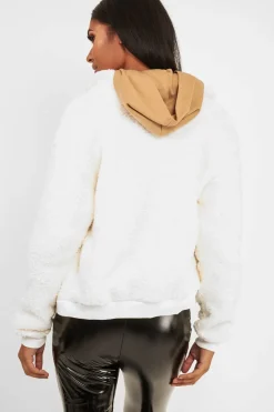 Rebellious Fashion Cream Borg Zip Front Jacket - Danyelle
