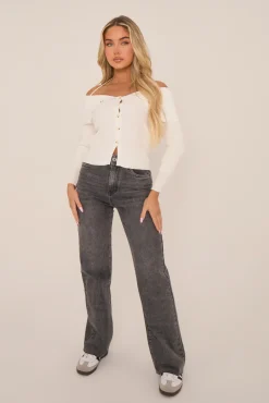 Rebellious Fashion Cream Button Front Fold Down Knitted Jumper - Alvina